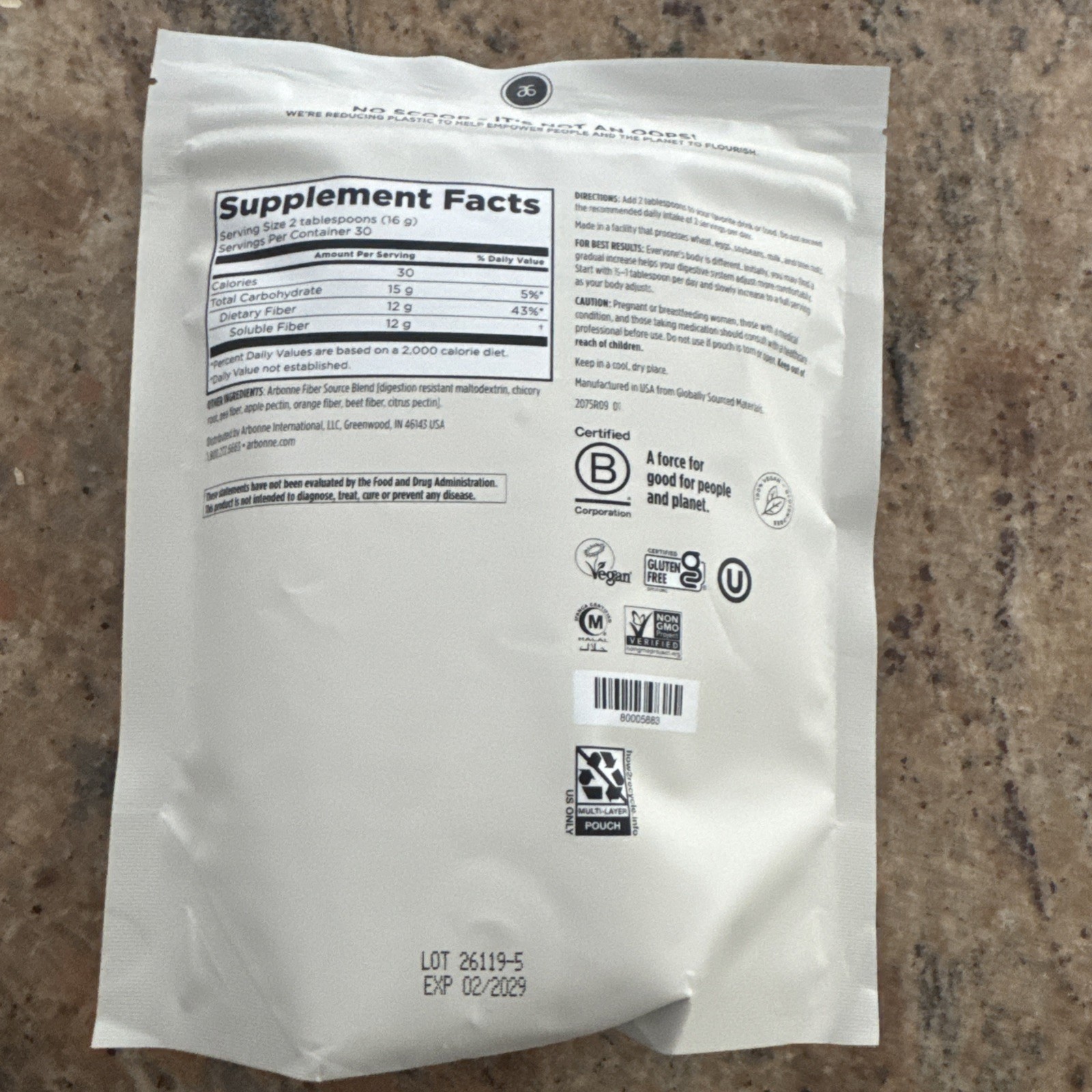 Arbonne – GutHealth Prebiotic Fiber #2075 – Vegan | Flavorless – Exp 9/2029