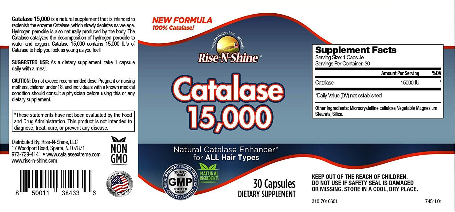 Catalase 15,000 Pure Only Antioxidant Enzyme 30 Capsules Small Acid Resistant
