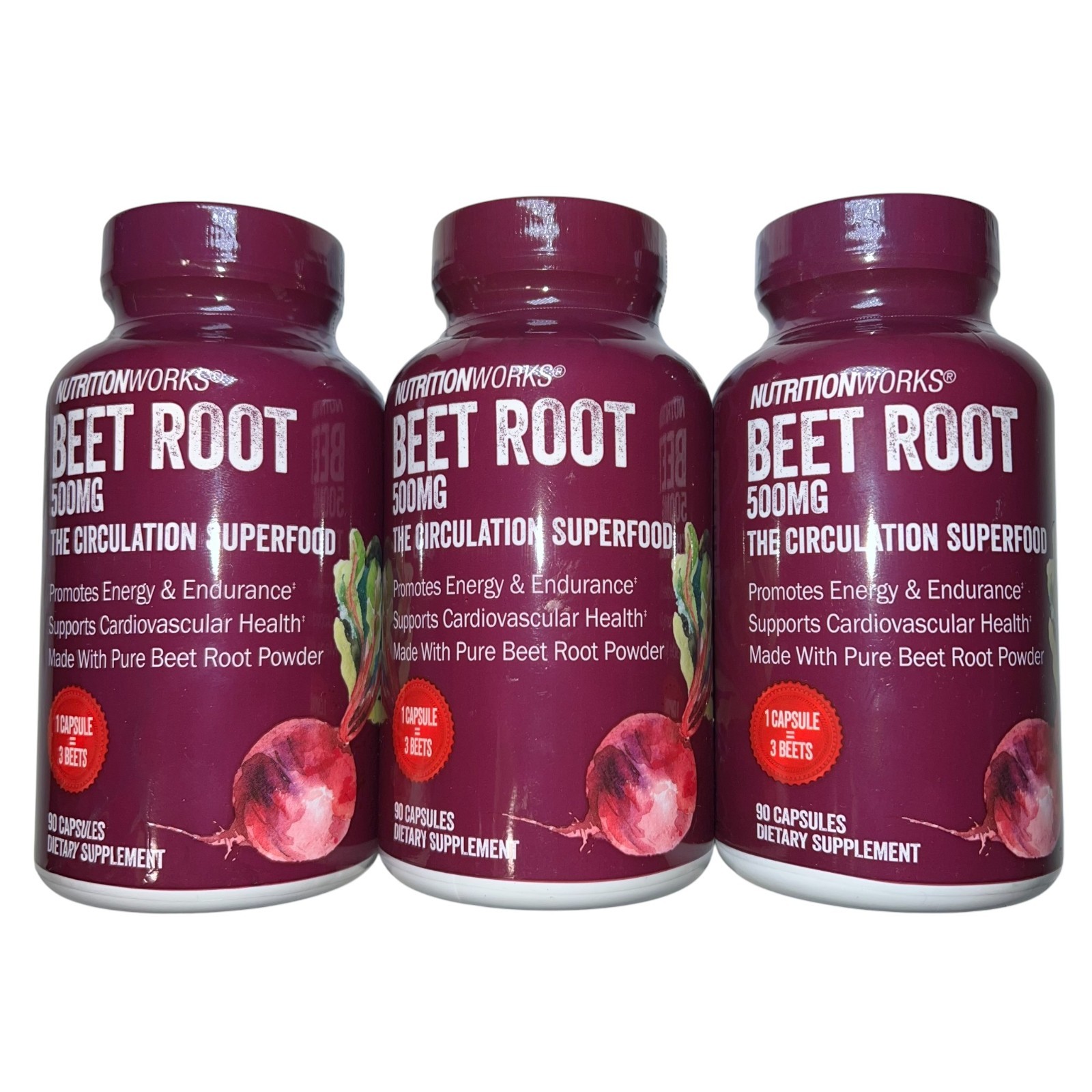3x Nutrition Works Beet Root Circulation Superfood 90 Capsules 500mg NEW