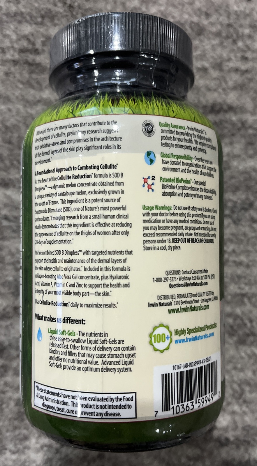 2x IRWIN NATURALS Cellulite Reduction SOD B Dimpless Thighs Hyaluronic Acid 60ct