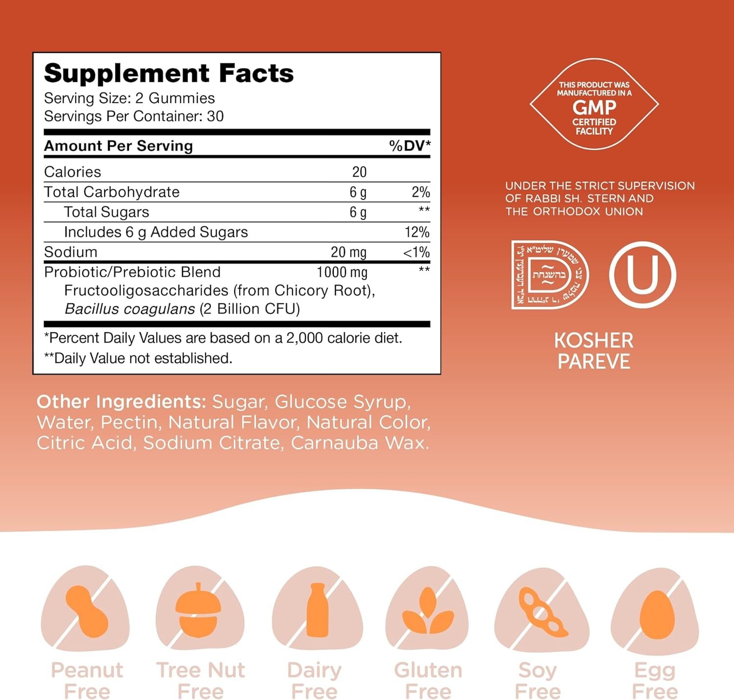 Probiotics Gummies for Kids Orange Flavor 2 Billion CFU Digestive and Immune