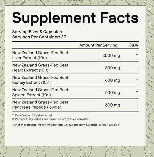 Nutriissa Beef Organs Grass Fed Liver Healthy Heart Kidney Spleen, 240 Capsules