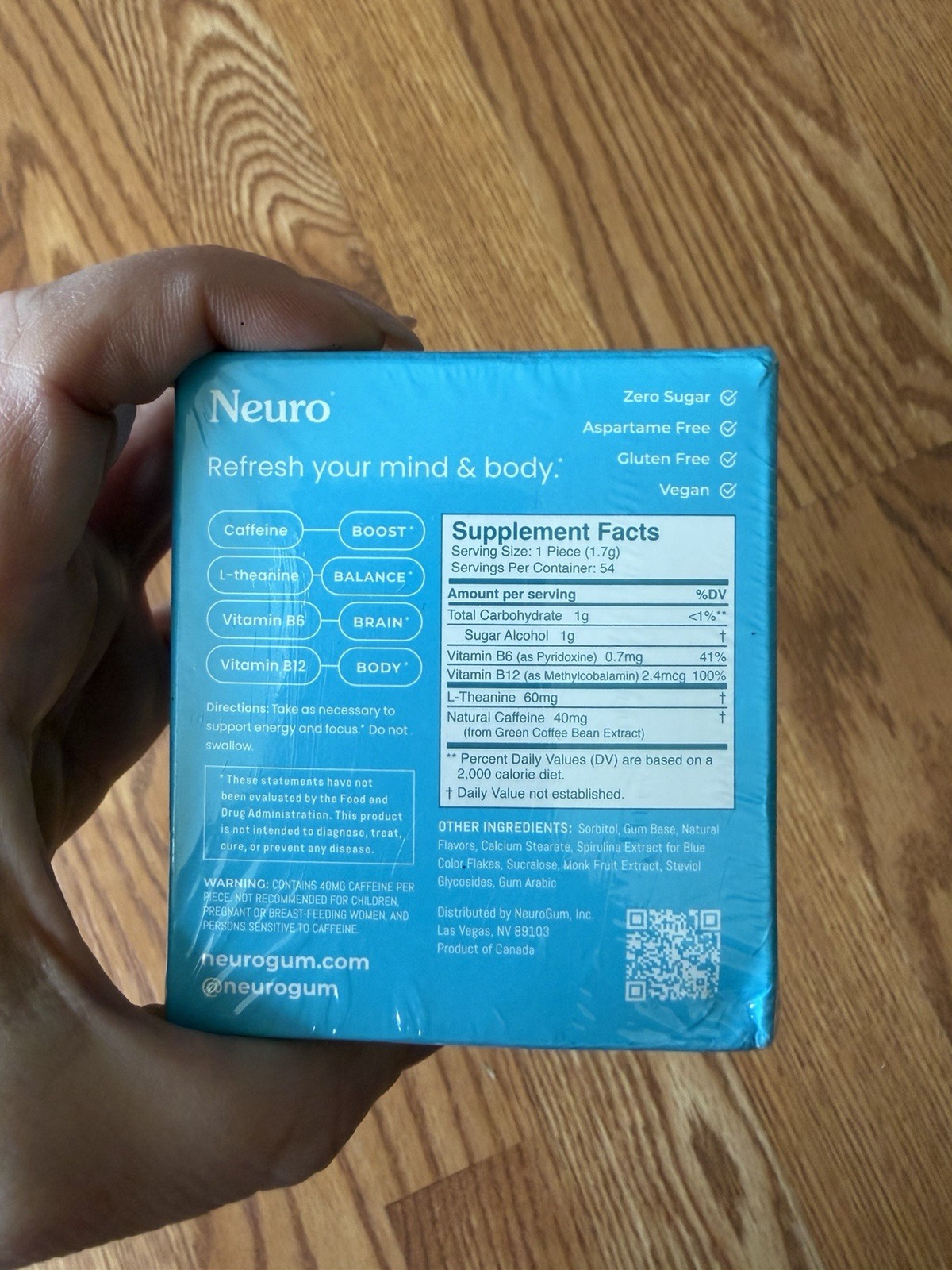 Neuro Energy & Focus Gum Peppermint Zero Sugar Vegan 6 Pack Exp 05/2027