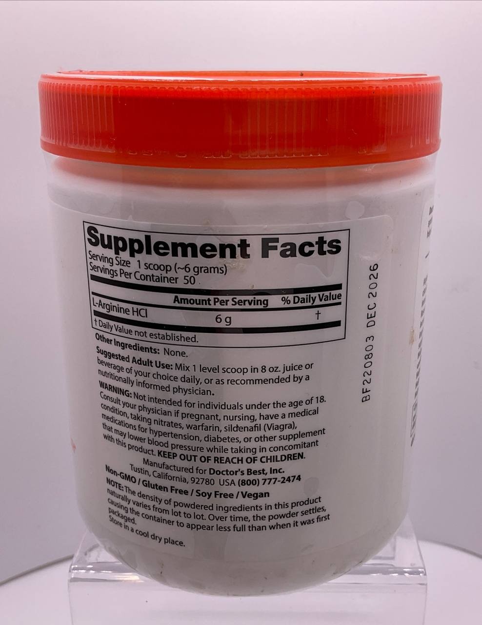 Doctor’s Best Pure L-Arginine Powder 300g 50 Servings Nitric Oxide Vegan