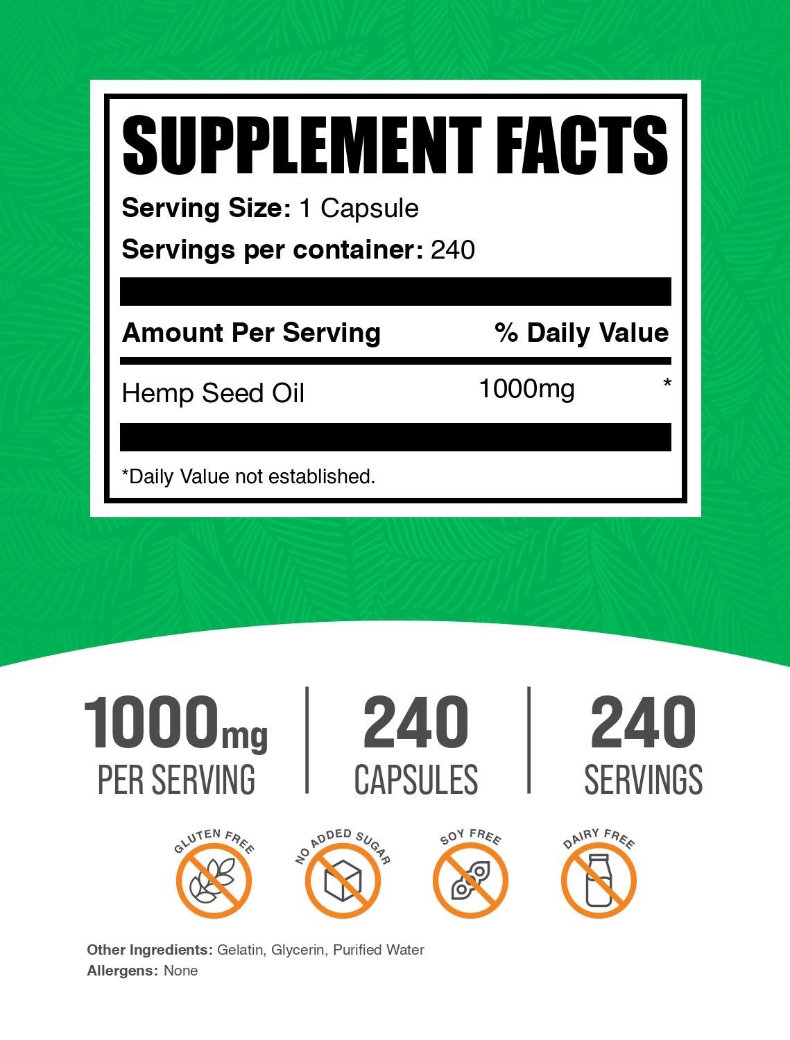 BulkSupplements Hemp Seed Oil Softgels- 1000mg per Serving – 240 Softgels
