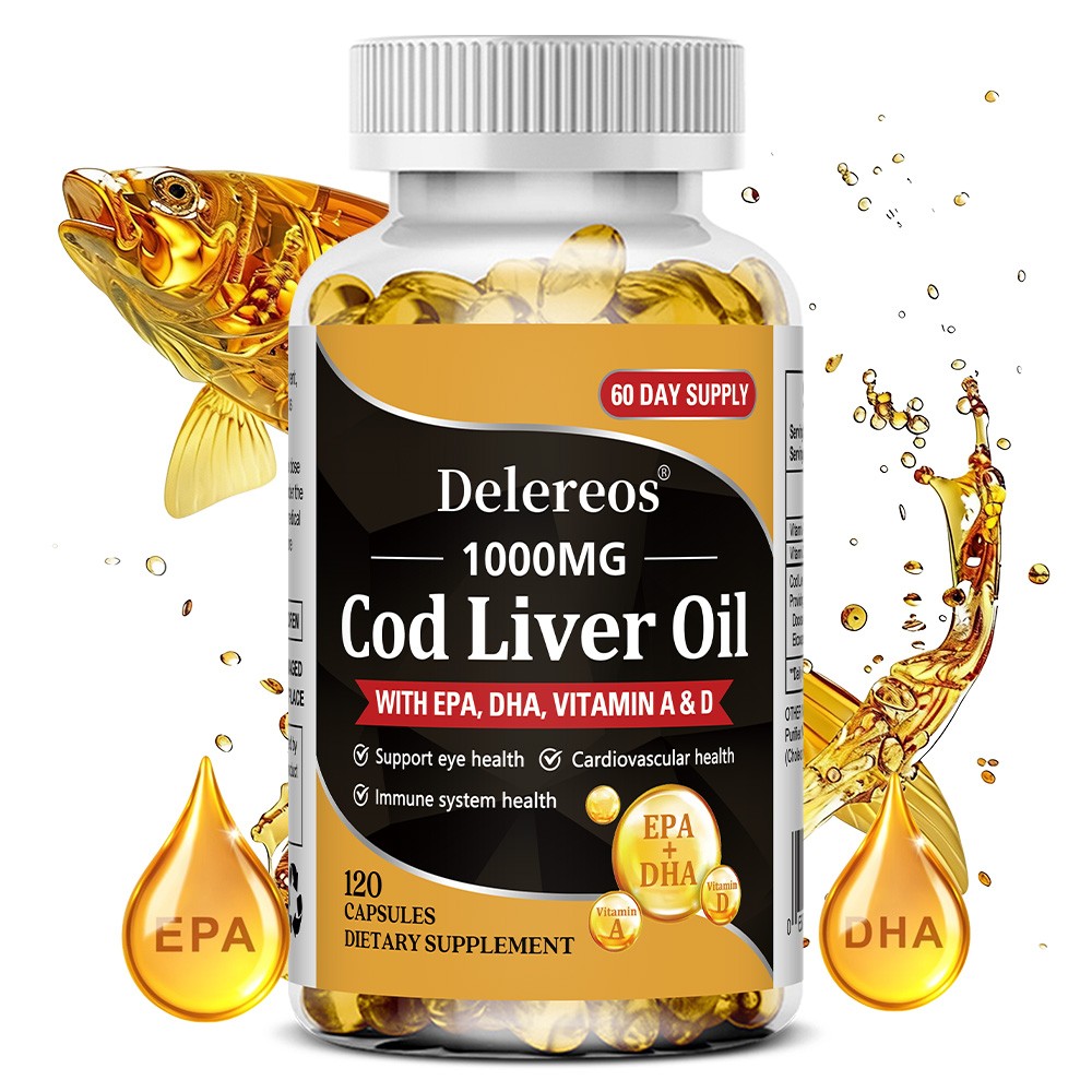 Cod Liver Oil 120 Caps with Omega-3, Vitamin A & D3,Nourish Eyes, Heart & Immune