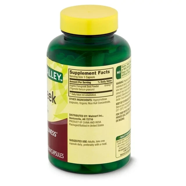 Spring Valley Fenugreek Dietary Supplement Capsules for Adults, 610mg, 100 Count
