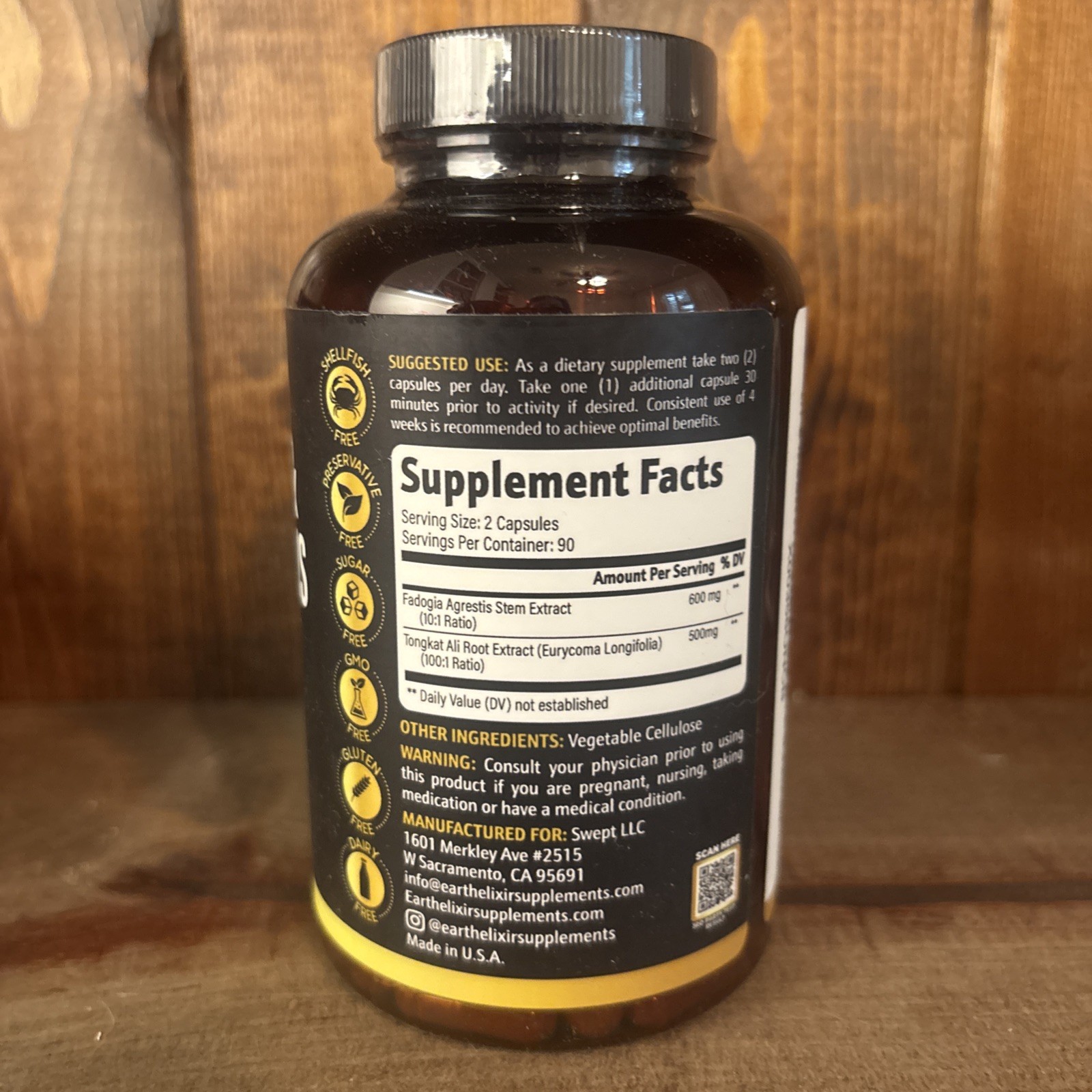 Earth Elixir Fadogia Agrestis & Tongkat Natural Supplement 180 Caps (A3)