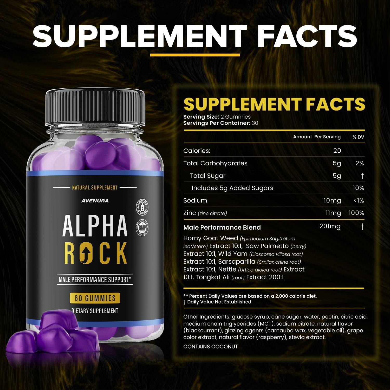 (2 Pack) Alpha Rock Men Gummies – AlphaRock Gummy Natural Blend Advanced Formula