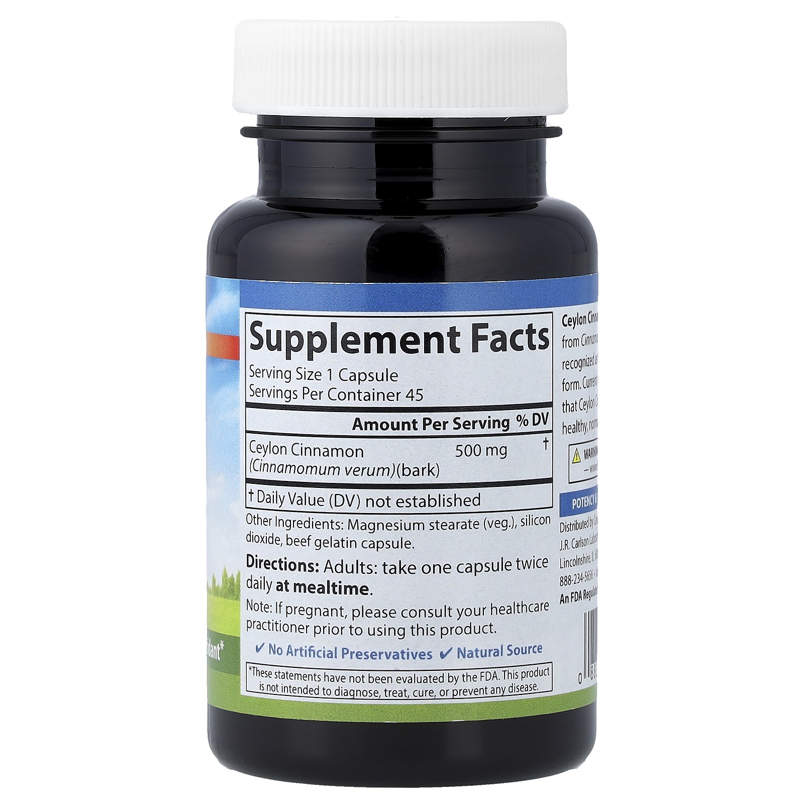 Ceylon Cinnamon, 45 Capsules (500 mg per Capsule)