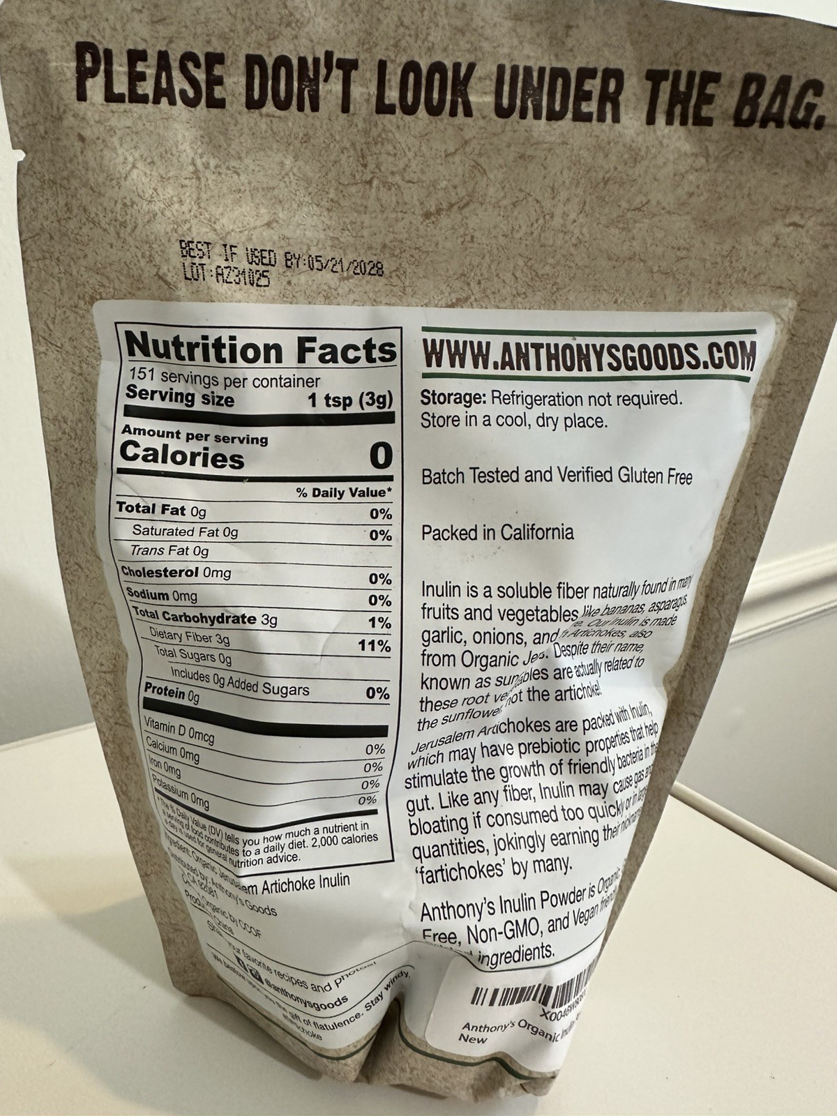 Anthony’s Organic Inulin Powder (1 Pound) 1 Pound (Pack of 1)