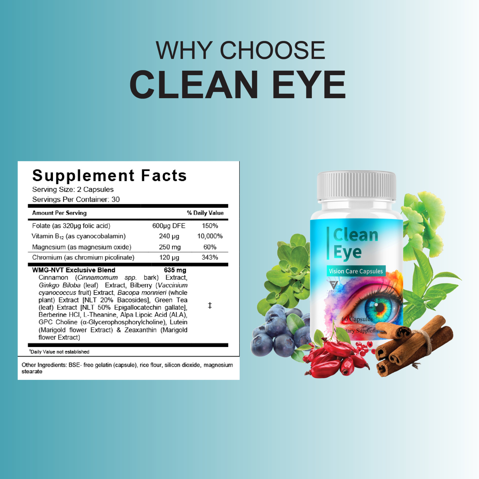(2 Pack) Clean Eye Capsules, CleanEye Vision Care Supplement (120 Capsules)