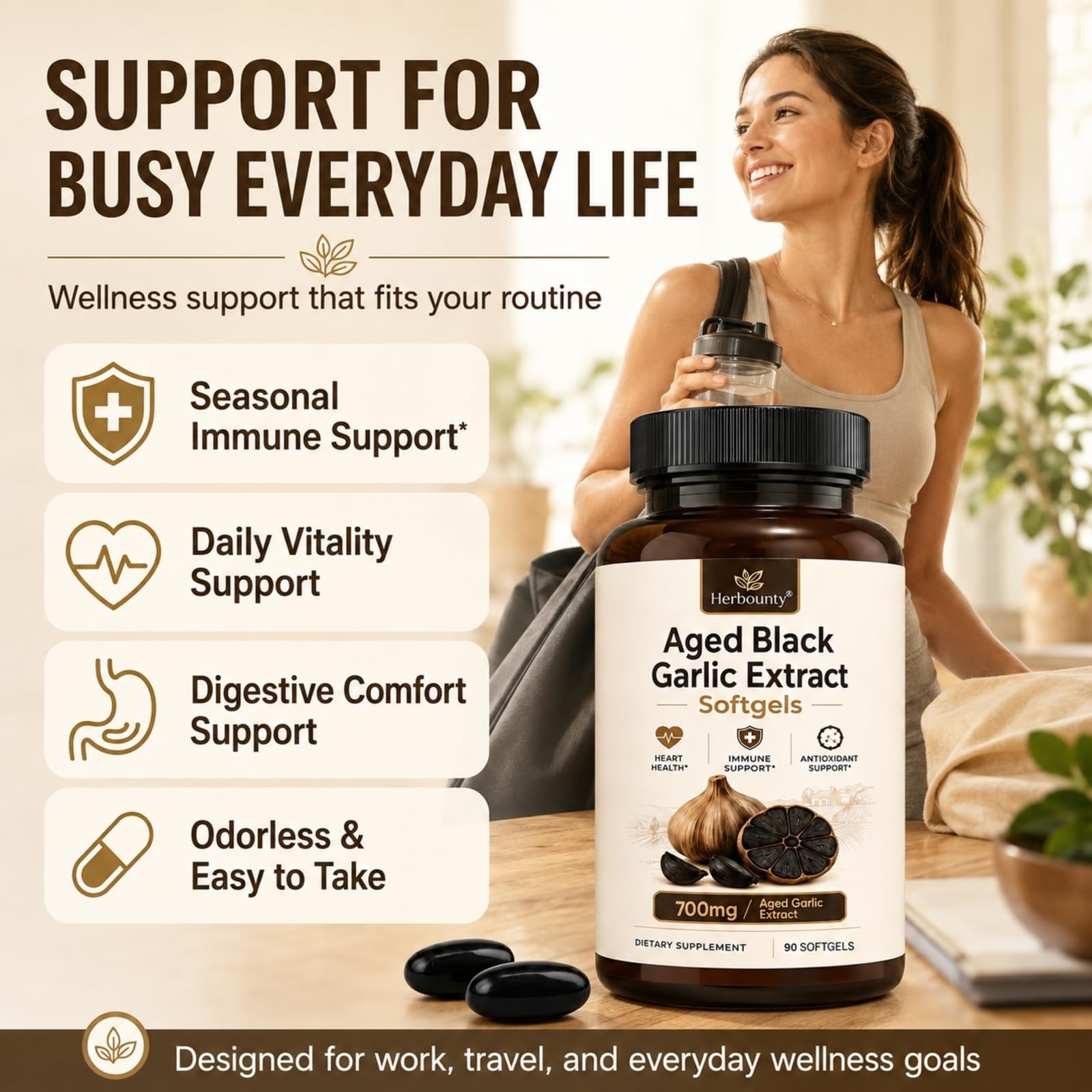 Herbounty Odorless Fermented Black Garlic Extract 700mg 90 Softgels