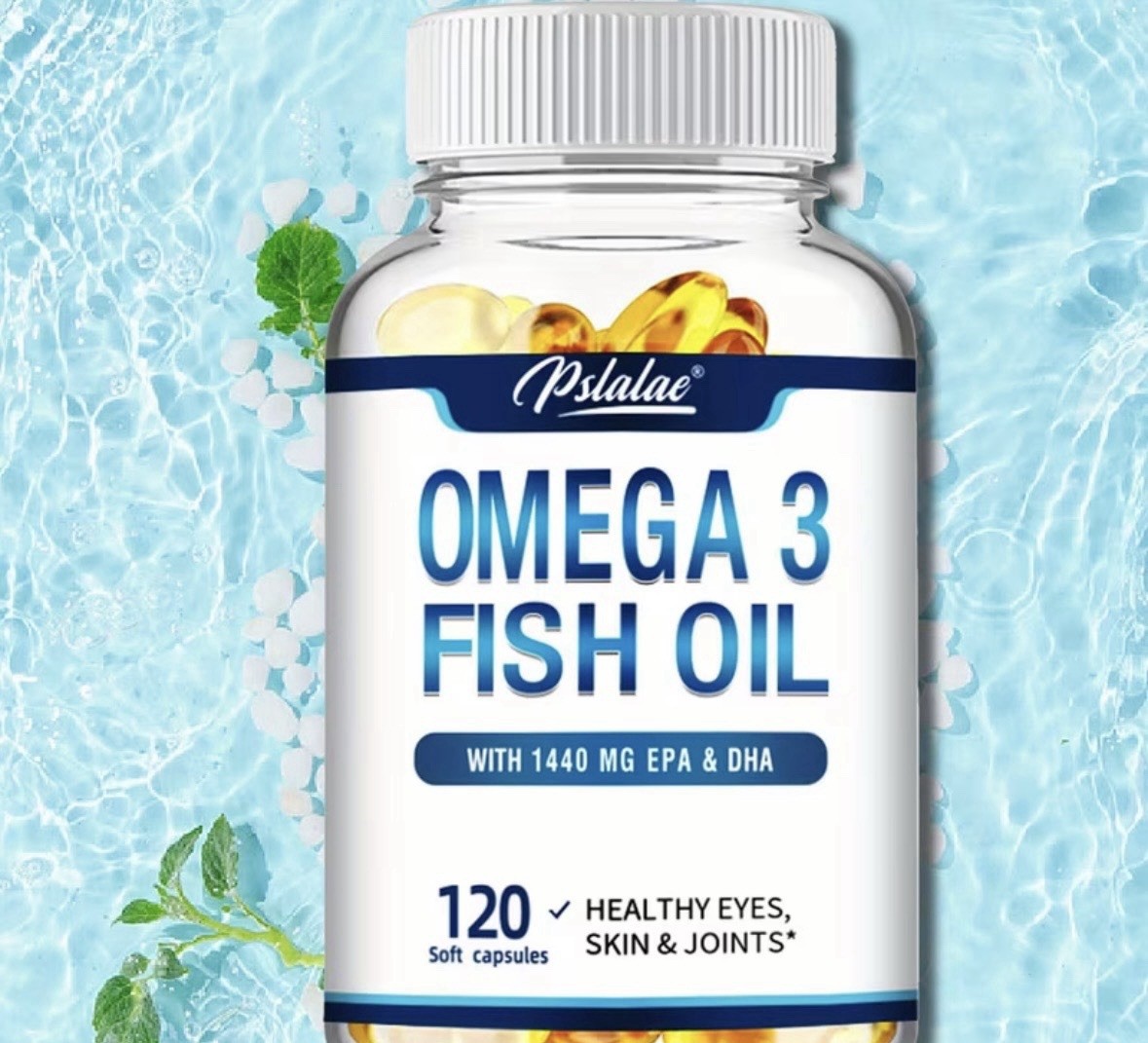 Pslalae Omega-3 Fish Oil Softgels 120 Count with EPA & DHA Eye Skin Joint