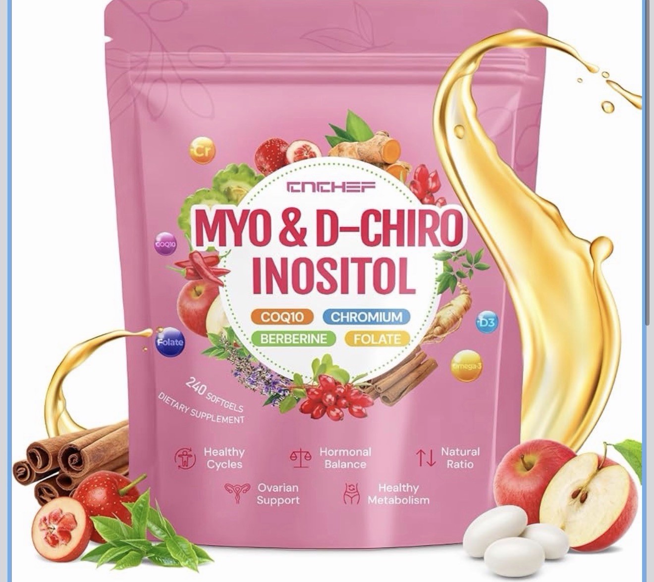 CNCHIEF Myo & D-Chiro Inositol Softgels w/ Berberine CoQ10 D3 240 Ct