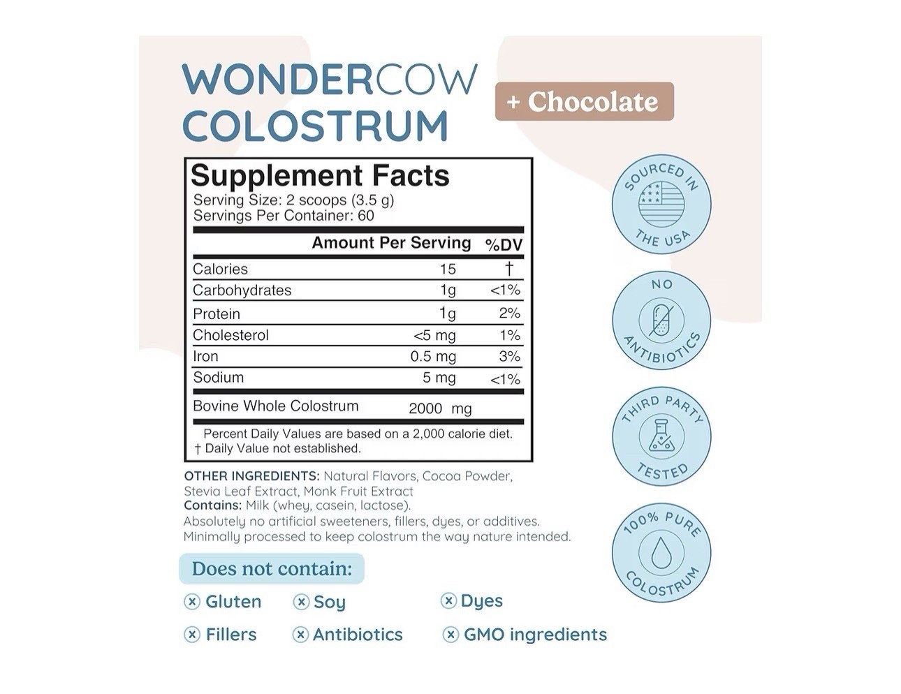 WonderCow Colostrum Supplement Powder Chocolate 60 Servings