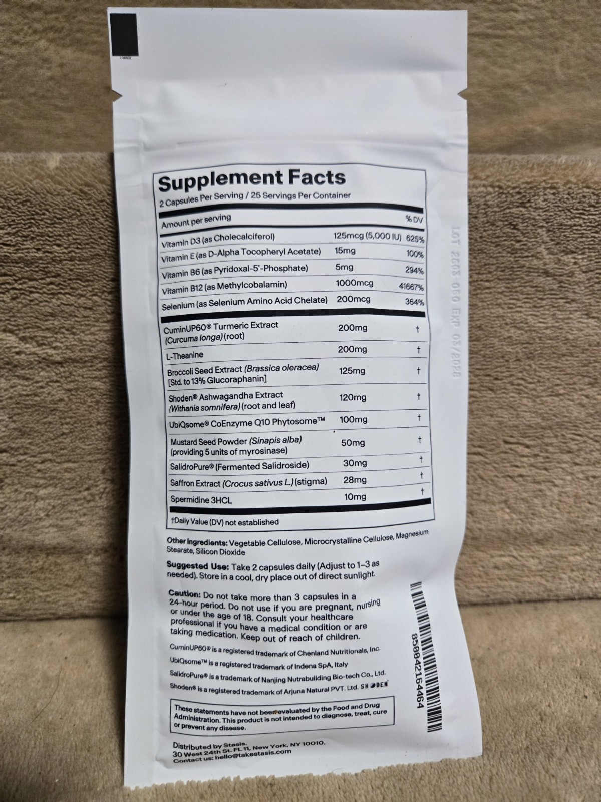 Stasis Daytime + Nighttime Supplement 2 Bags 50 Veg Caps Each