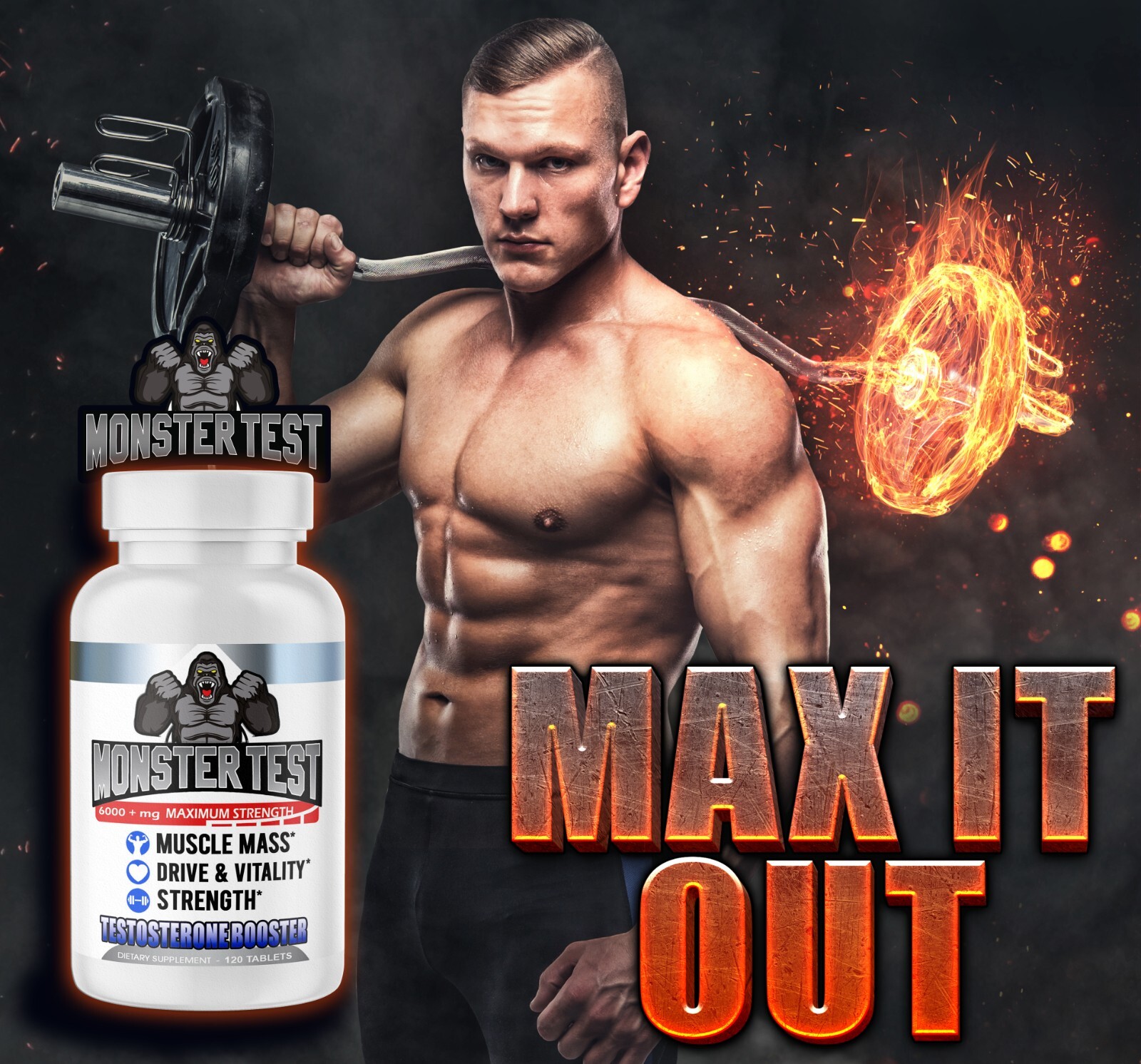 Test Booster Monster Test 120ct + Monster Just Tribulus Angry Supplements 2pk