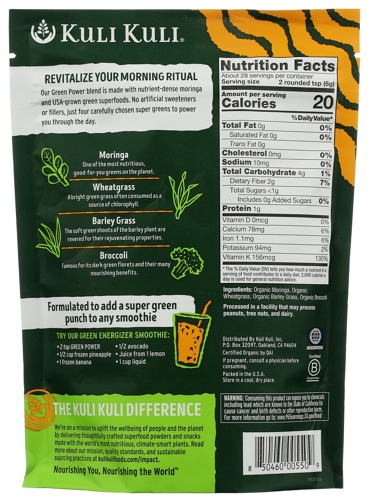 Green Power Kuli Organic Super Greens Powder 6Oz 1 Pack
