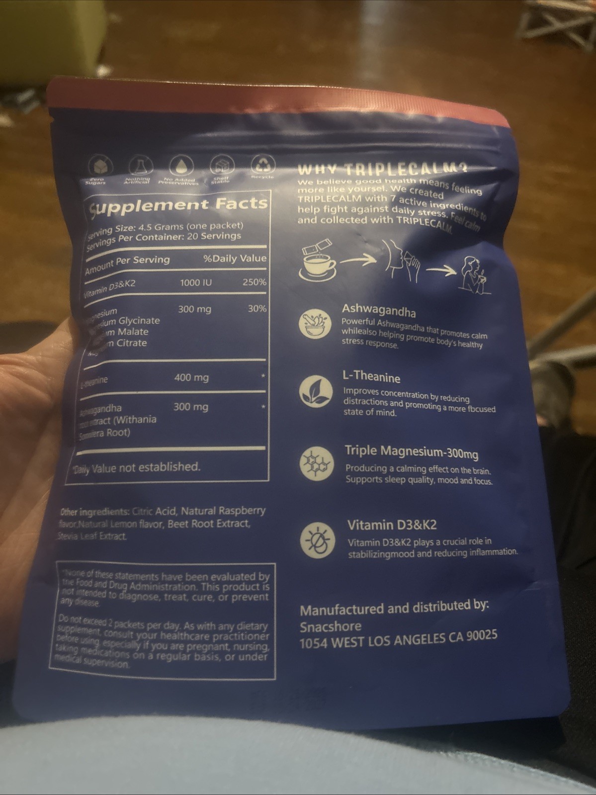 Snacshore TripleCalm Magnesium Drink Mix 20 Packets Raspberry Lemonade New