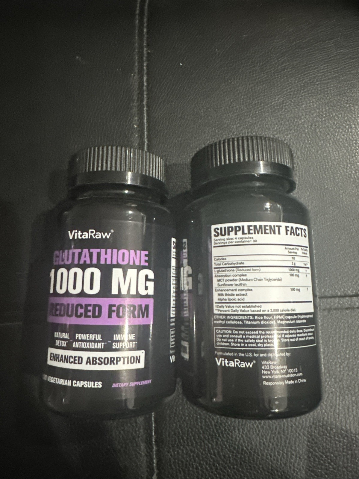 VitaRaw Glutathione 1000 MG Reduced Form -2 Bottles x 120Vegetarian Cap Exp 4/25