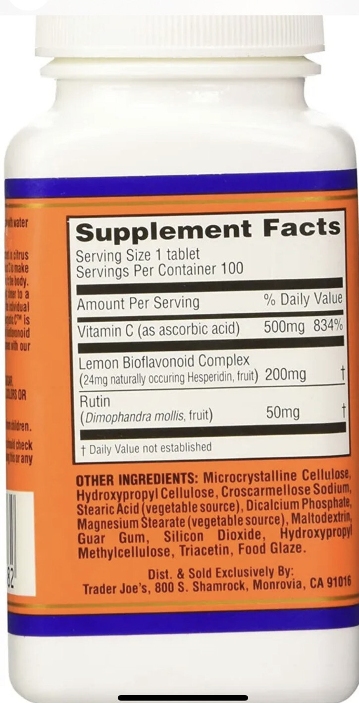 Trader Joe’s Synergistic C Vitamin C Complex Dietary Supplement NEW
