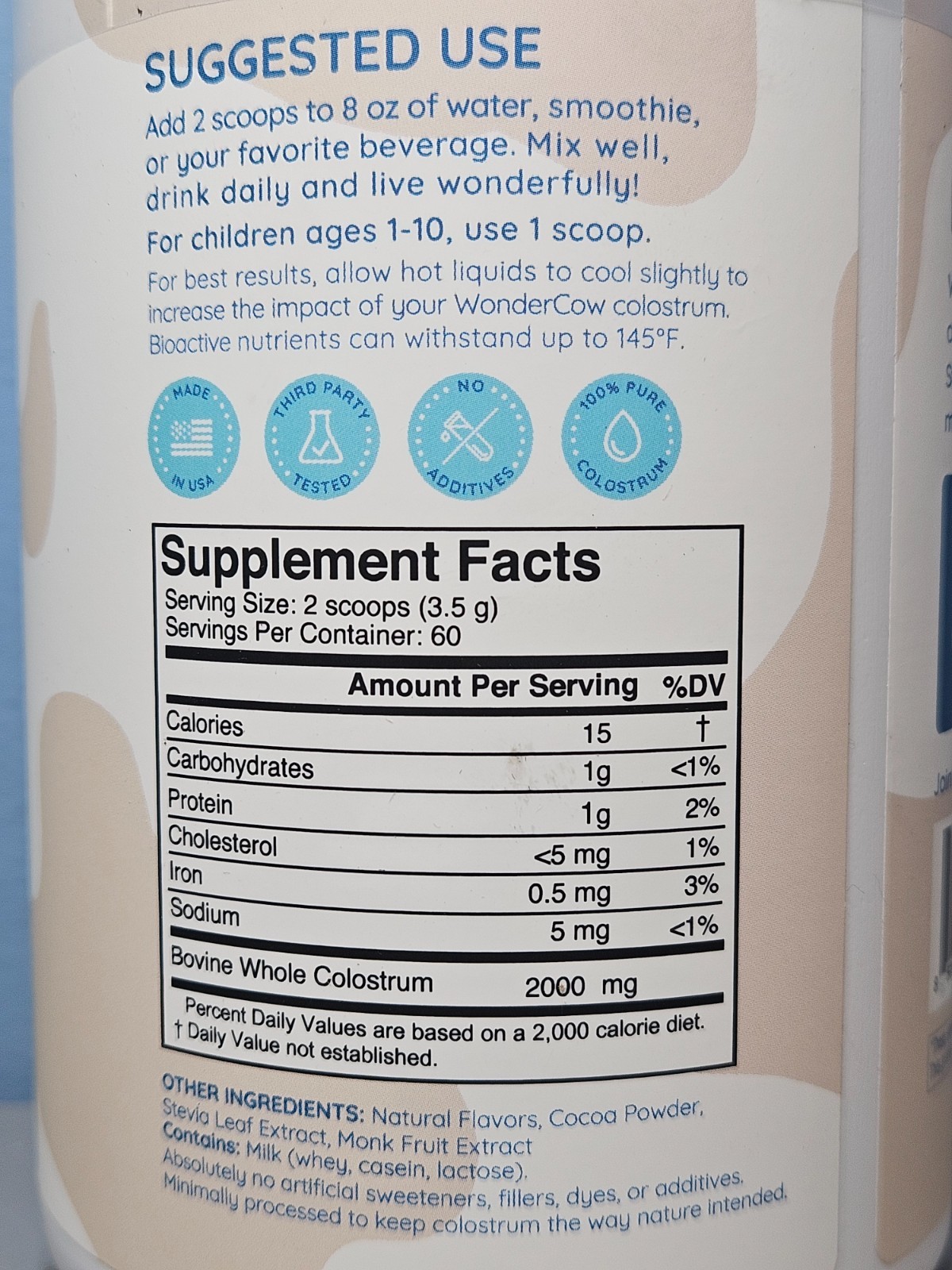 Colostrum Wondercow Restore & Revitalize Chocolate 7.4 oz – New Exp 7/25/2026