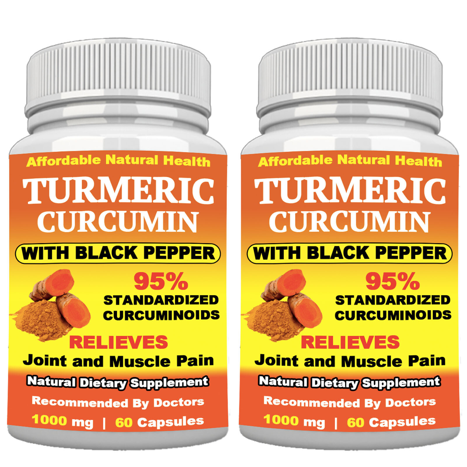 2 Turmeric Curcumin Natural Joint and Muscle Pain Relief With Black Pepper