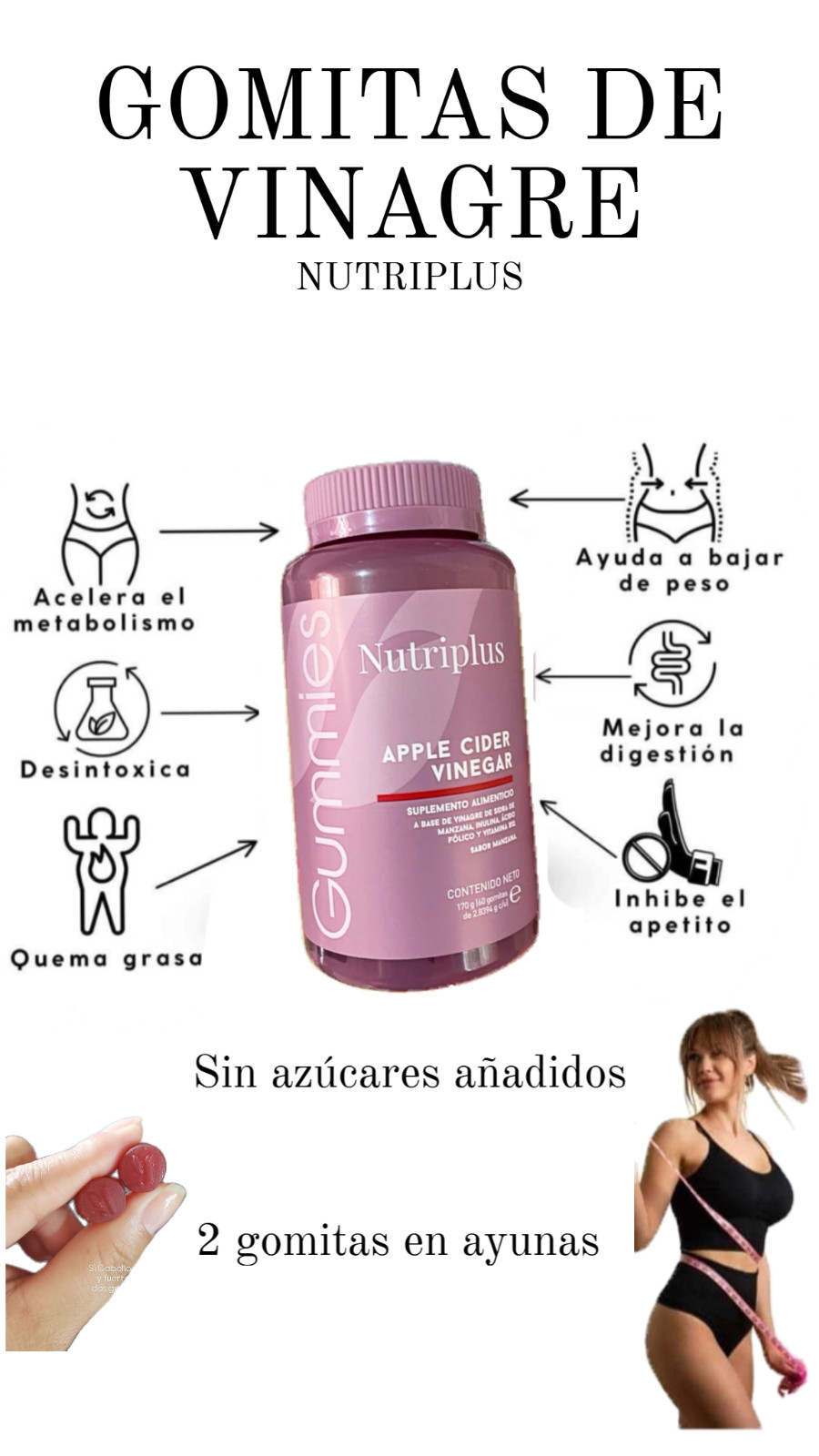 FARMASI NUTRIPLUS APPLE CIDER VINEGAR GUMMIES 60ct 165gr 5.8oz GENUINE NEW!!!