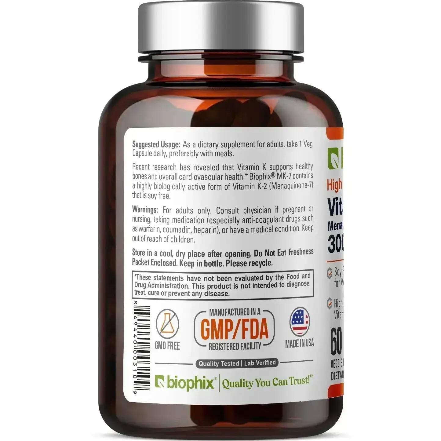 biophix Vitamin K2 MK-7 – 300 mcg 60 Vegetarian Capsules