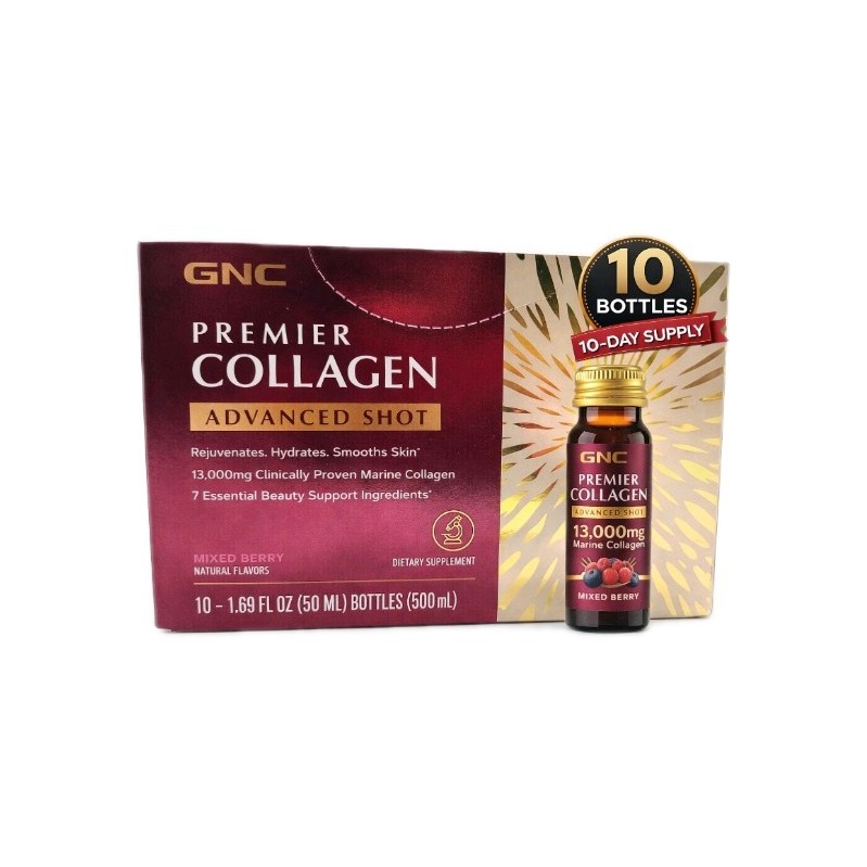 GNC Premier Collagen Advanced Shot 10 Bottles 13000mg Marine Berry Drink