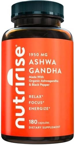 Organic Ashwagandha Root Capsules 1950mg Stress Mood Sleep Aid