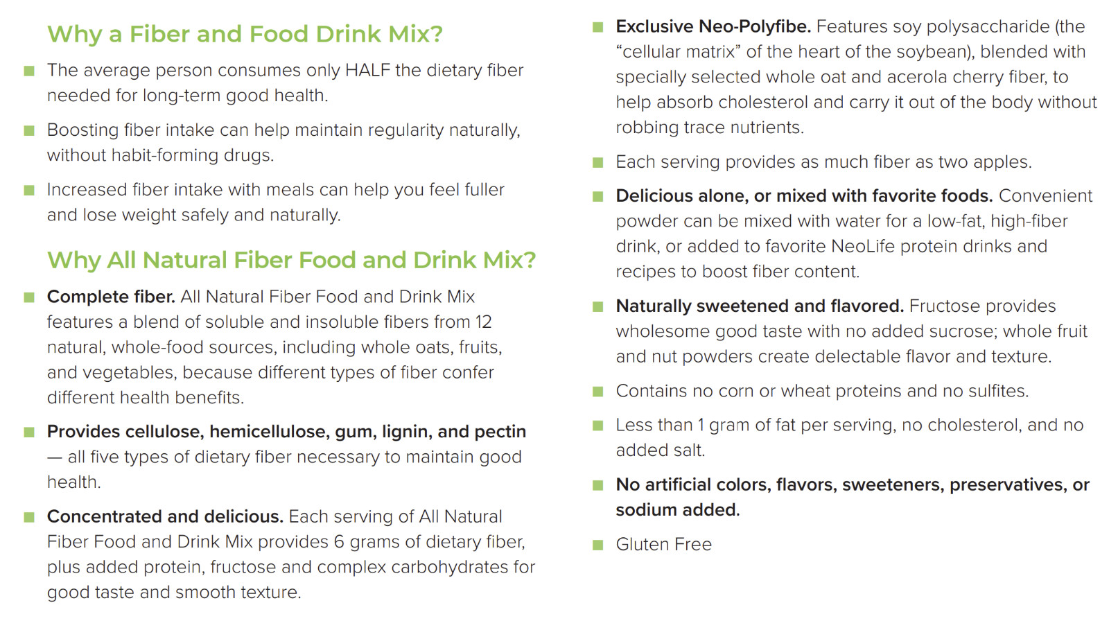 NeoLife All Natural Fiber Food & Drink Mix powder for heart and colon health