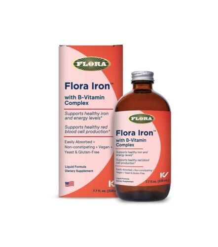 Flora Iron Plus Herb with B Vitamin Complex Liquid Formula Gluten Free 7.7 Fl Oz