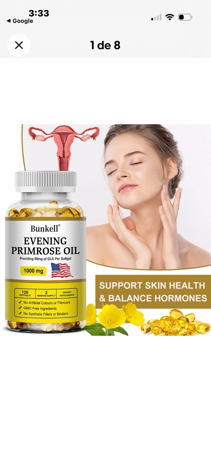 Bunkell Evening Primrose Oil Softgels Non-GMO 1000mg 120 Count