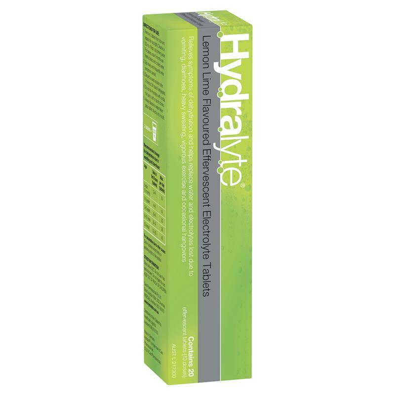 Hydralyte Effervescent Electrolyte Lemon Lime Flavour For Dehydration 20 Tablets