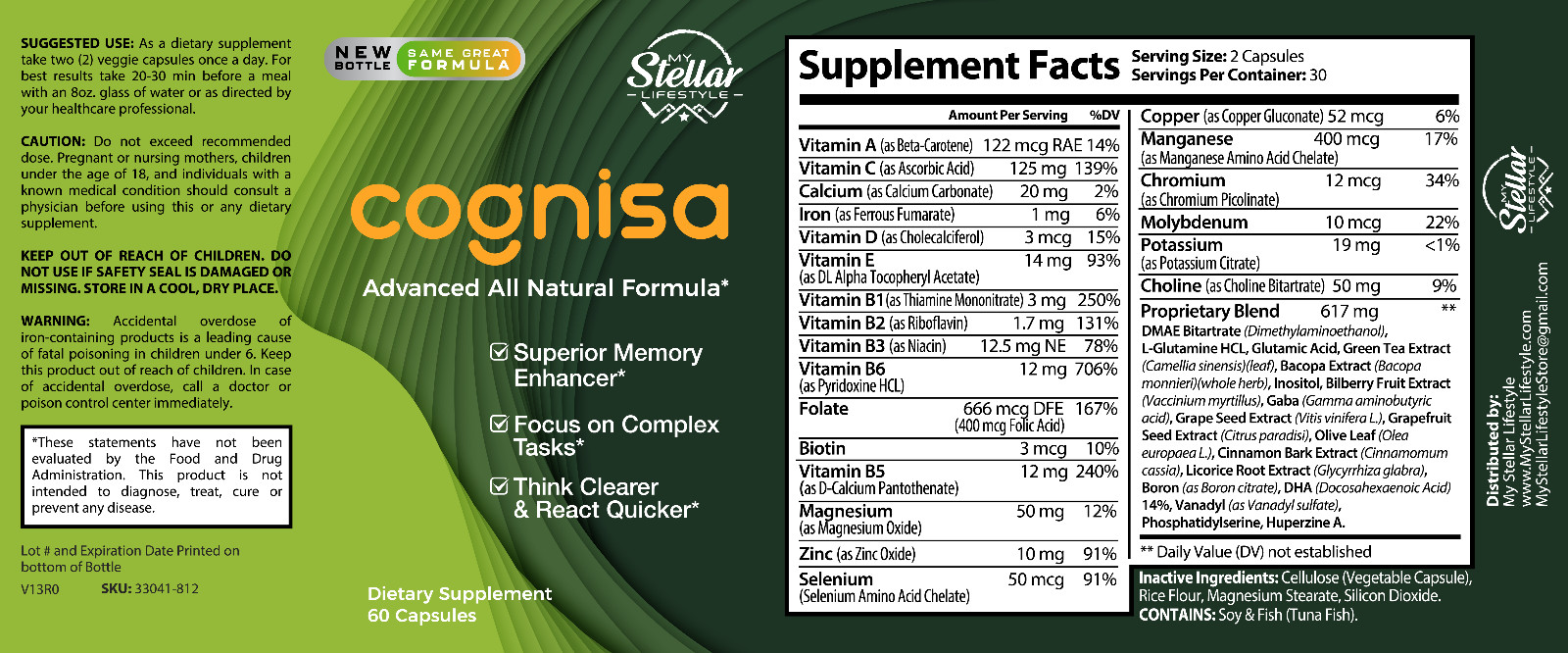 5 Pack Cognisa, support memory and focus-60 Capsules x5