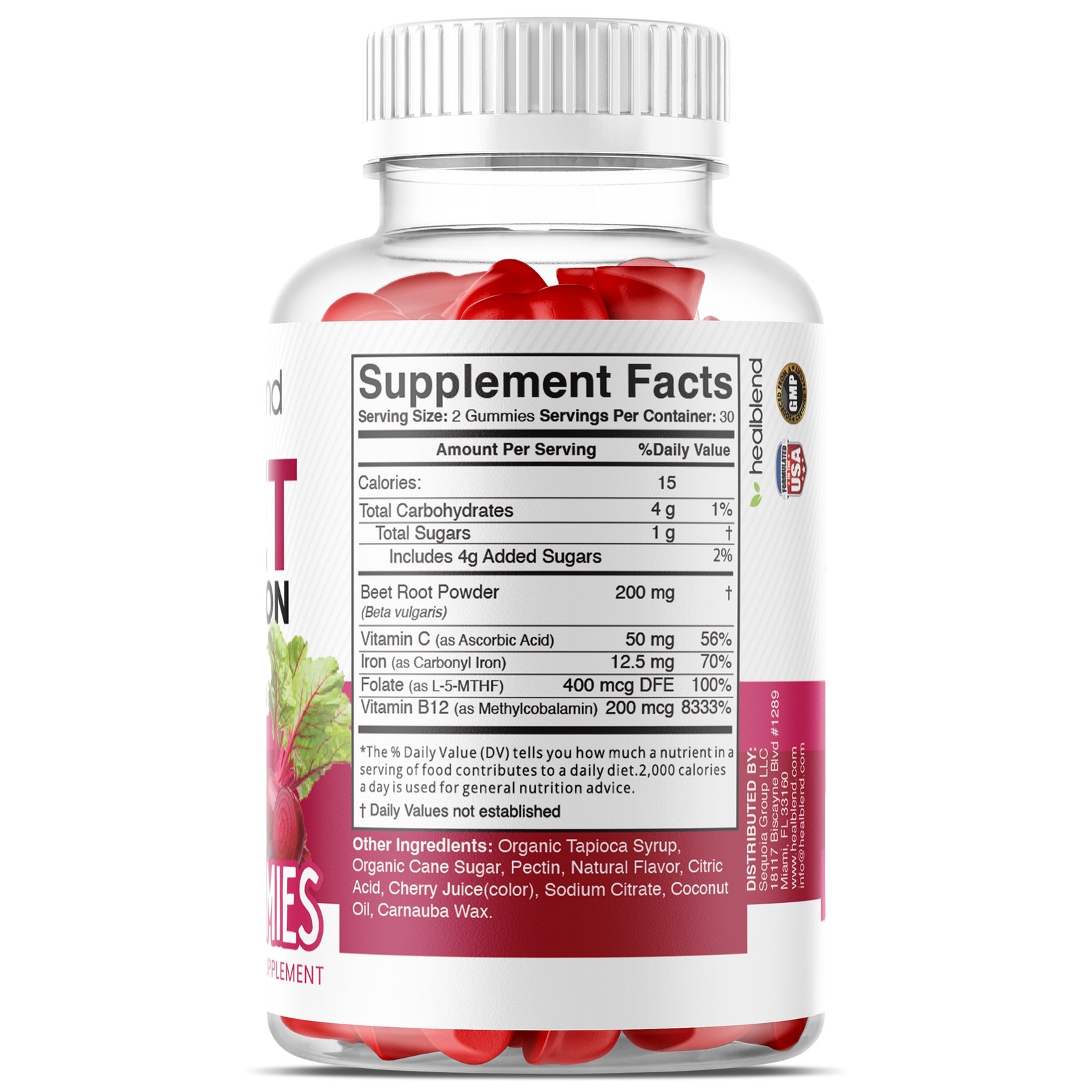 Beet Root Gummies 200mg. Nitric Oxide Booster Beets with Iron for Heart Health