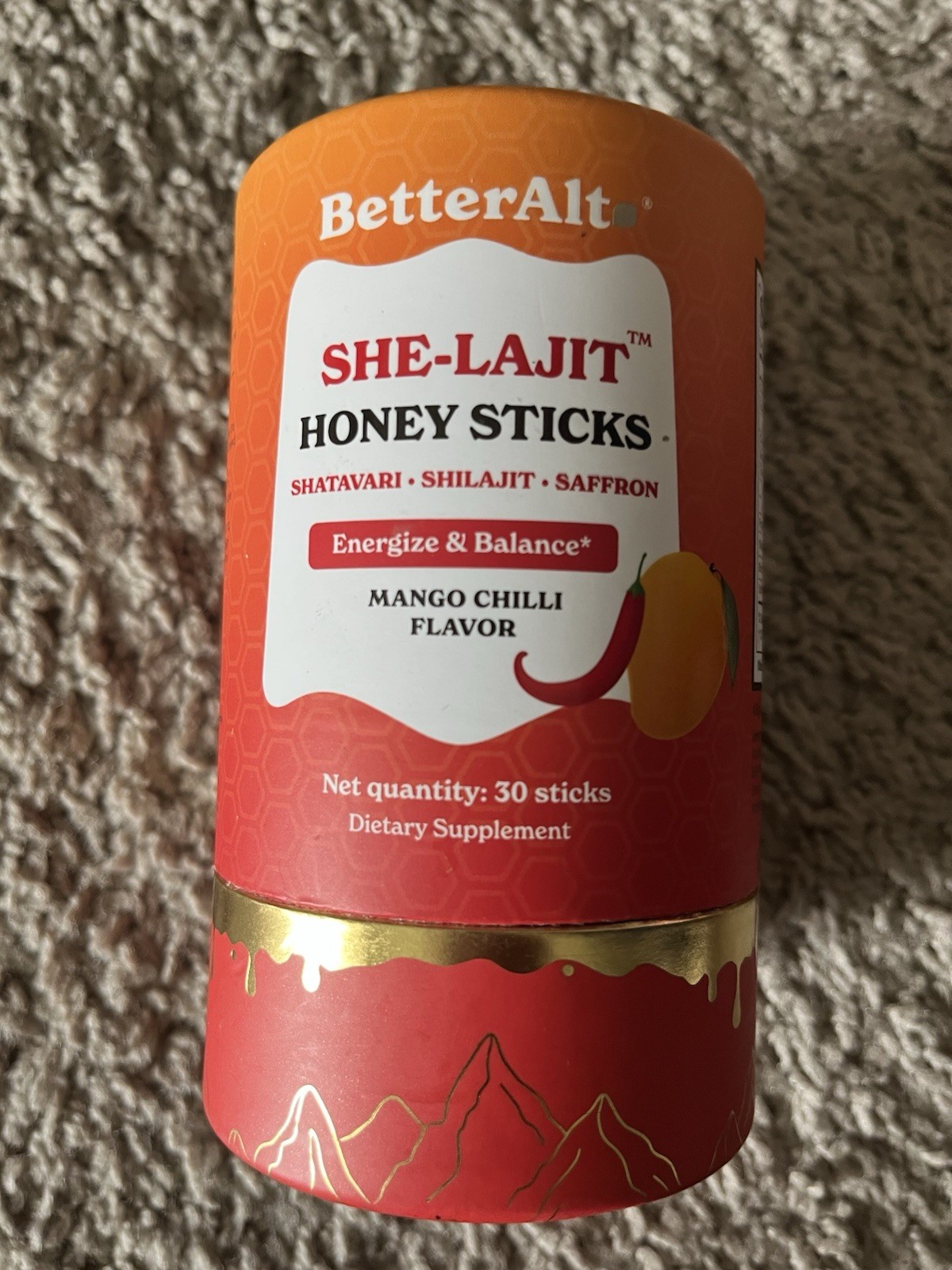 BetterAlt Shatavari Shilajit Saffron Mango Chilli Honey Sticks 30 Count