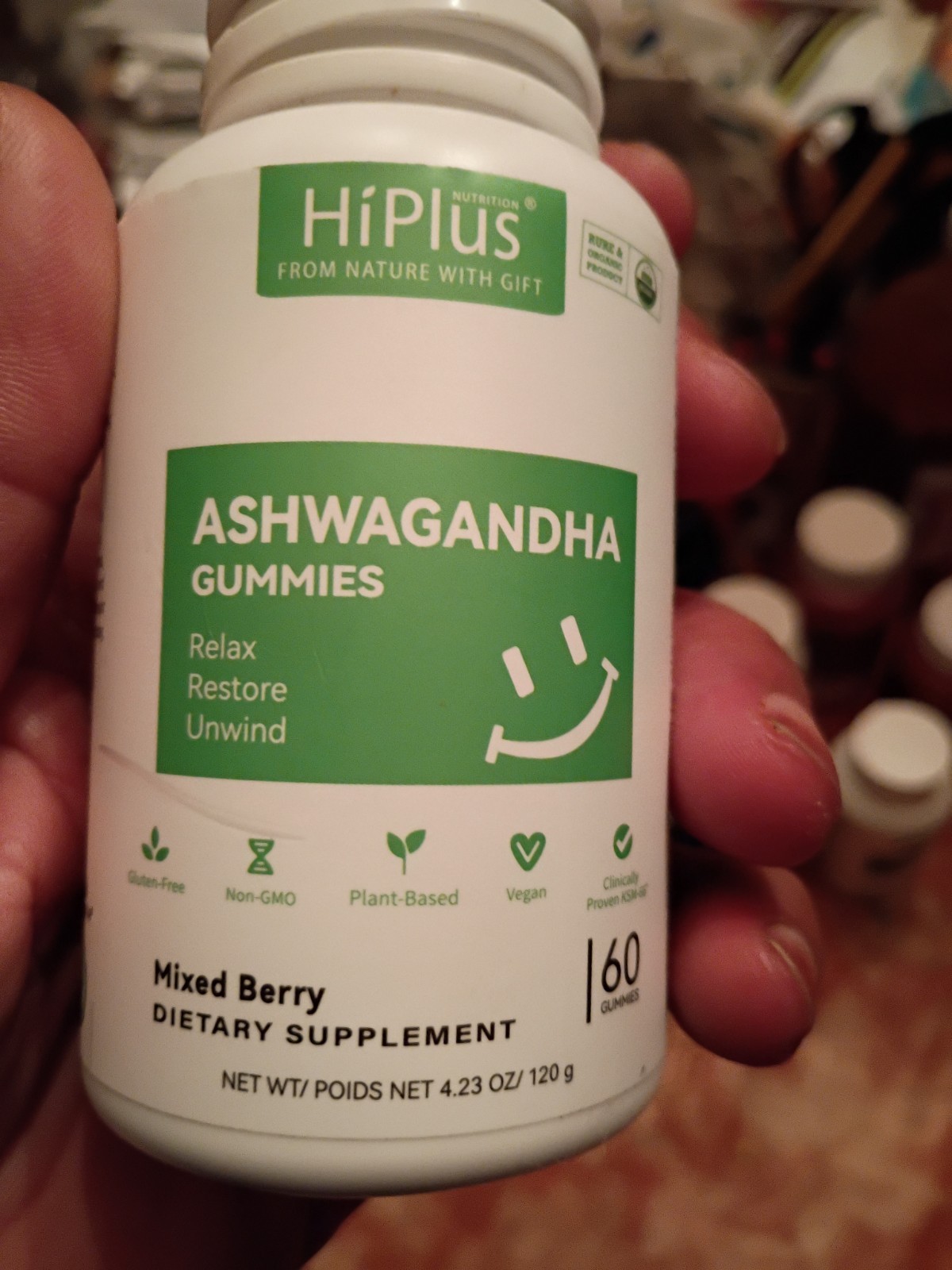 Hiplus Ashwaganda Ksm-66 Gummy 1 Bottle Mixed Berry For Sleep 💤 and Stres