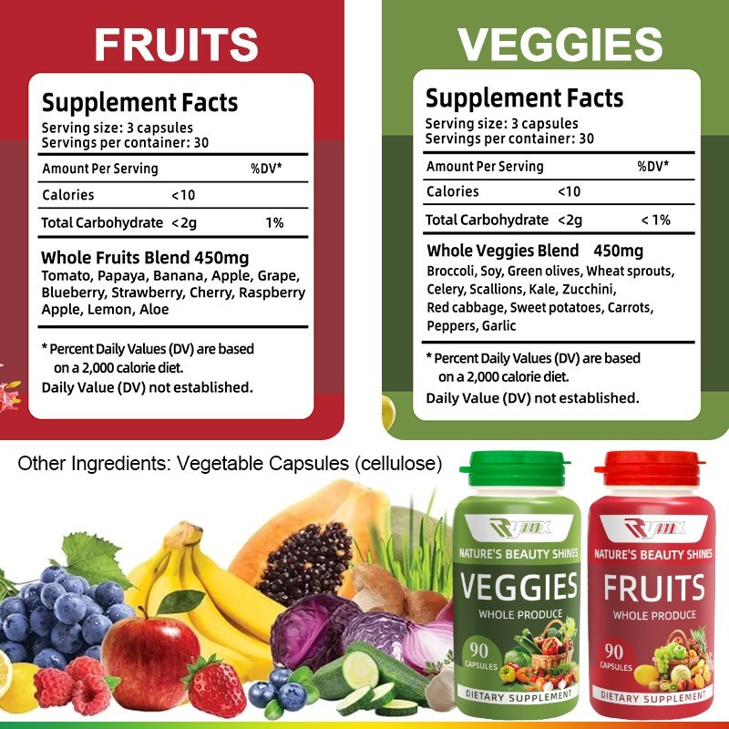 RYMX Fruit & Veggie Energy Boost Supplement – 2 Pack | 90 Fruit & 90 Veggie Caps