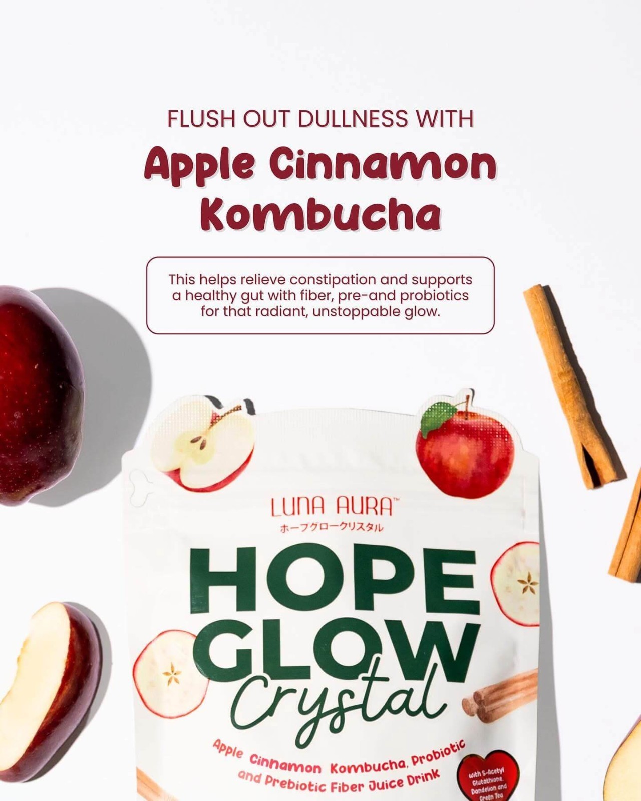 Luna Aura HOPE GLOW Crystal Apple Cinnamon Kombucha
