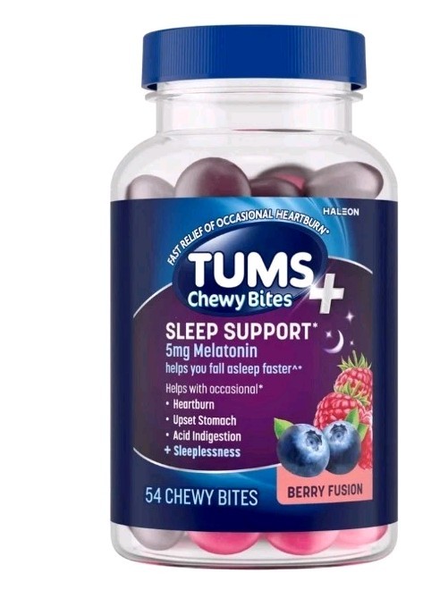 Two Tums+ Chewable Dietary Supplement Tablet Chews With Melatonin 54 ct Bottles