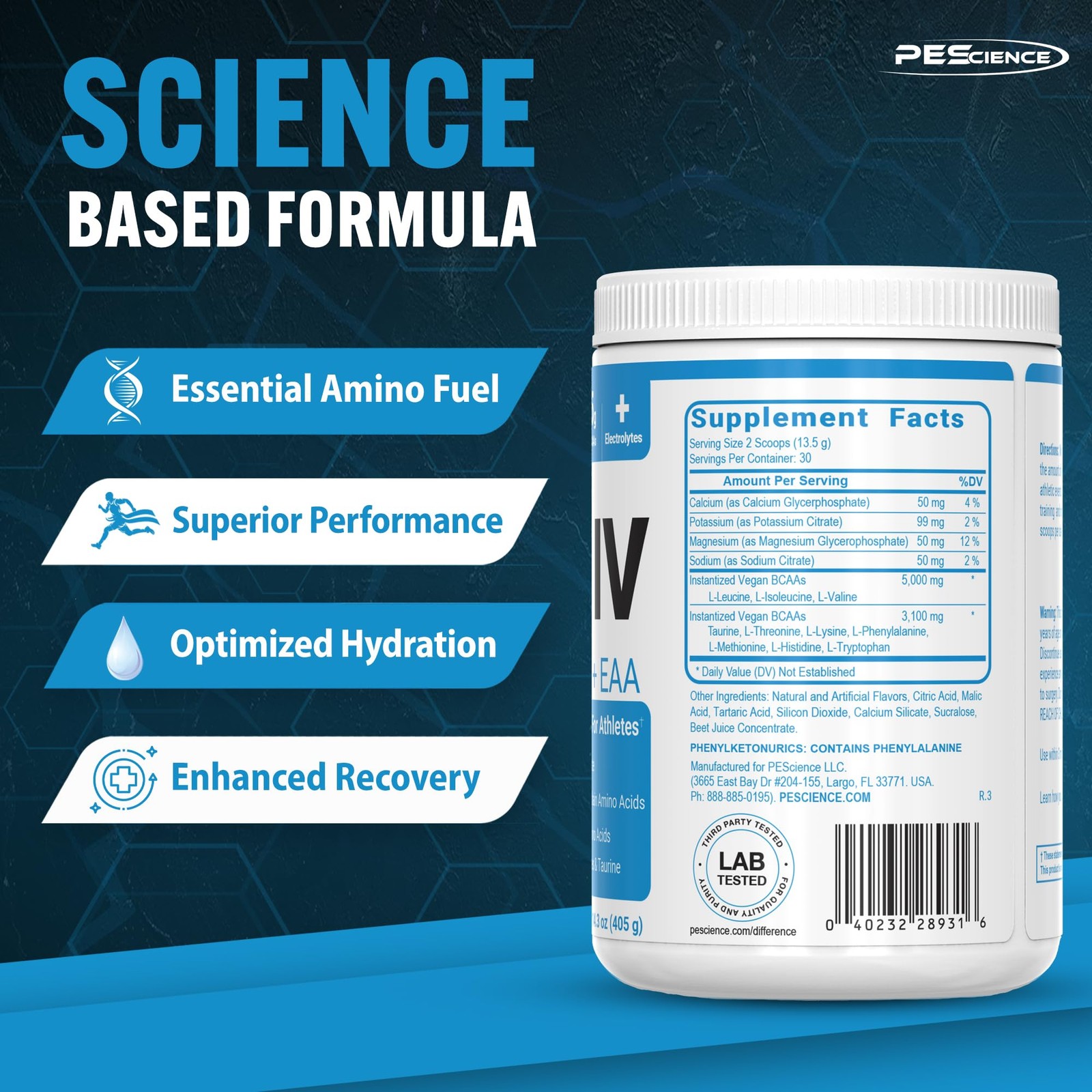 Full Spectrum BCAA EAA Supplement Sour Green Apple 14.3oz Vegan Hydration Rec…