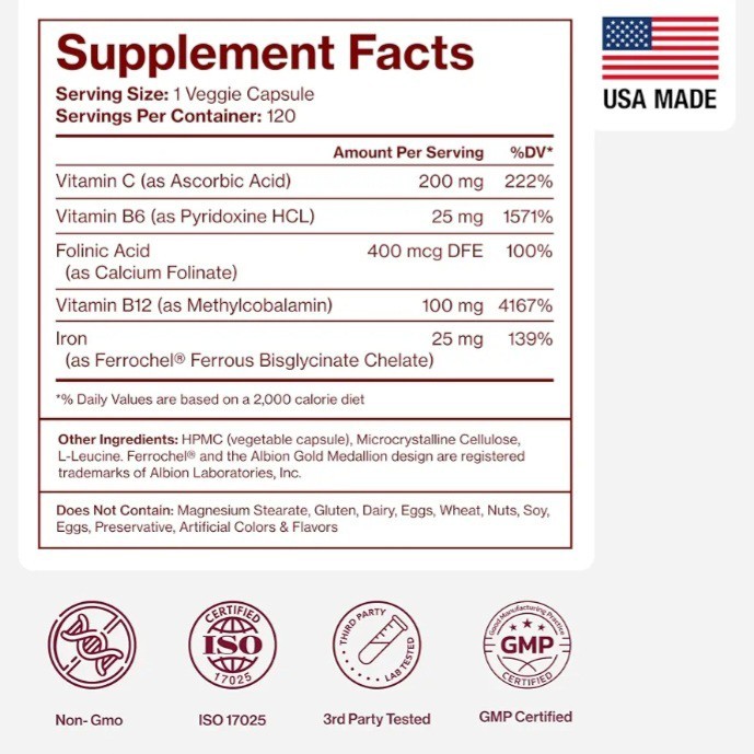 Pure Micronutrients Gentle Chelate Iron Bisglycinate Plus Supplement For Women