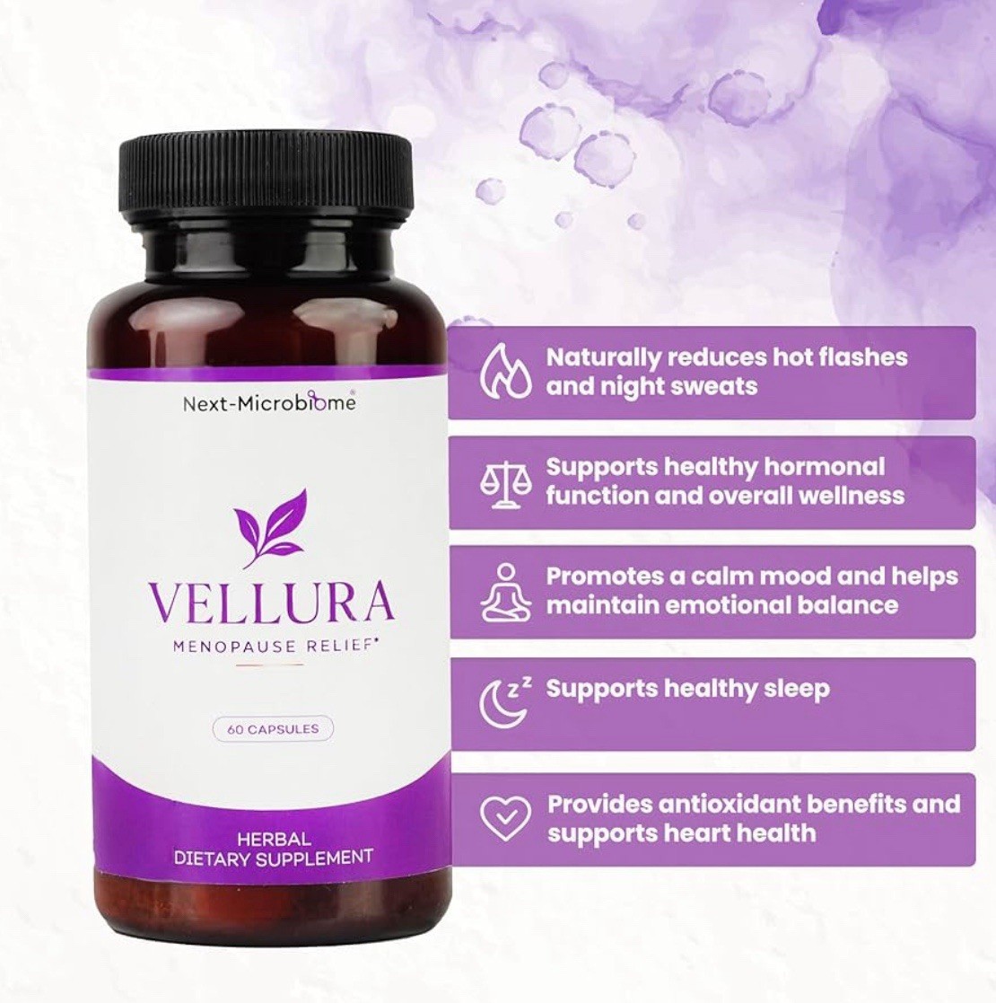NEXT-MICROBIOME Vellura Menopause Relief Herbal Supplement 60 Count MSRP $79+