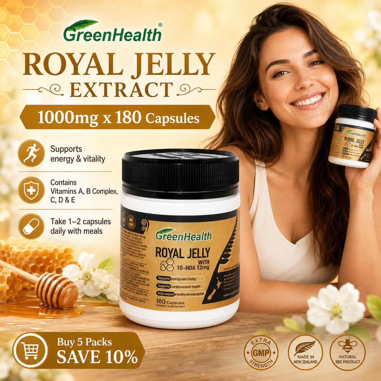 New Zealand Royal Jelly Extract 1000mg x 180 Capsules