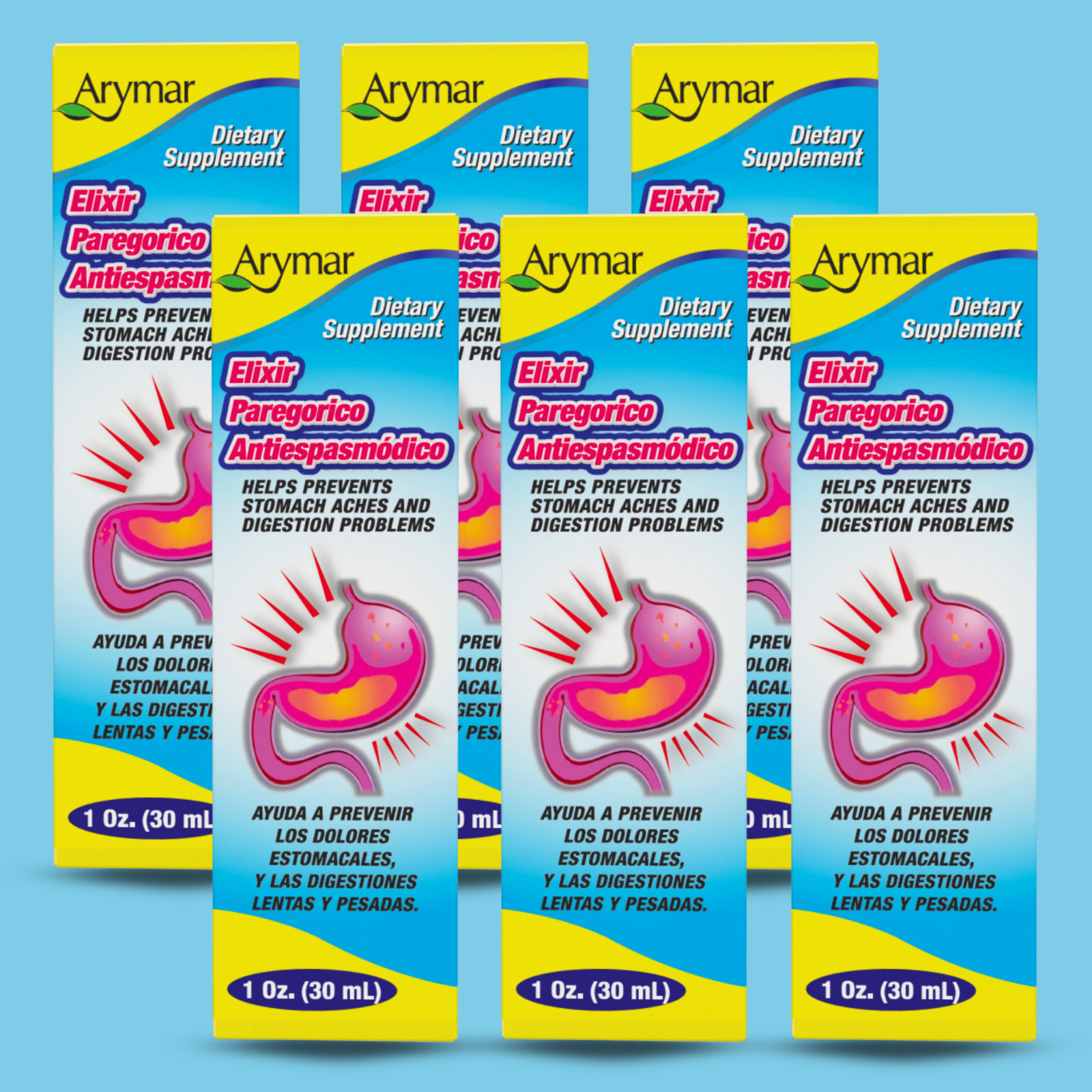 Arymar – Elixir Paregorico Antiespasmodico, Digestive Support, 1 fl oz, (6-Pack)
