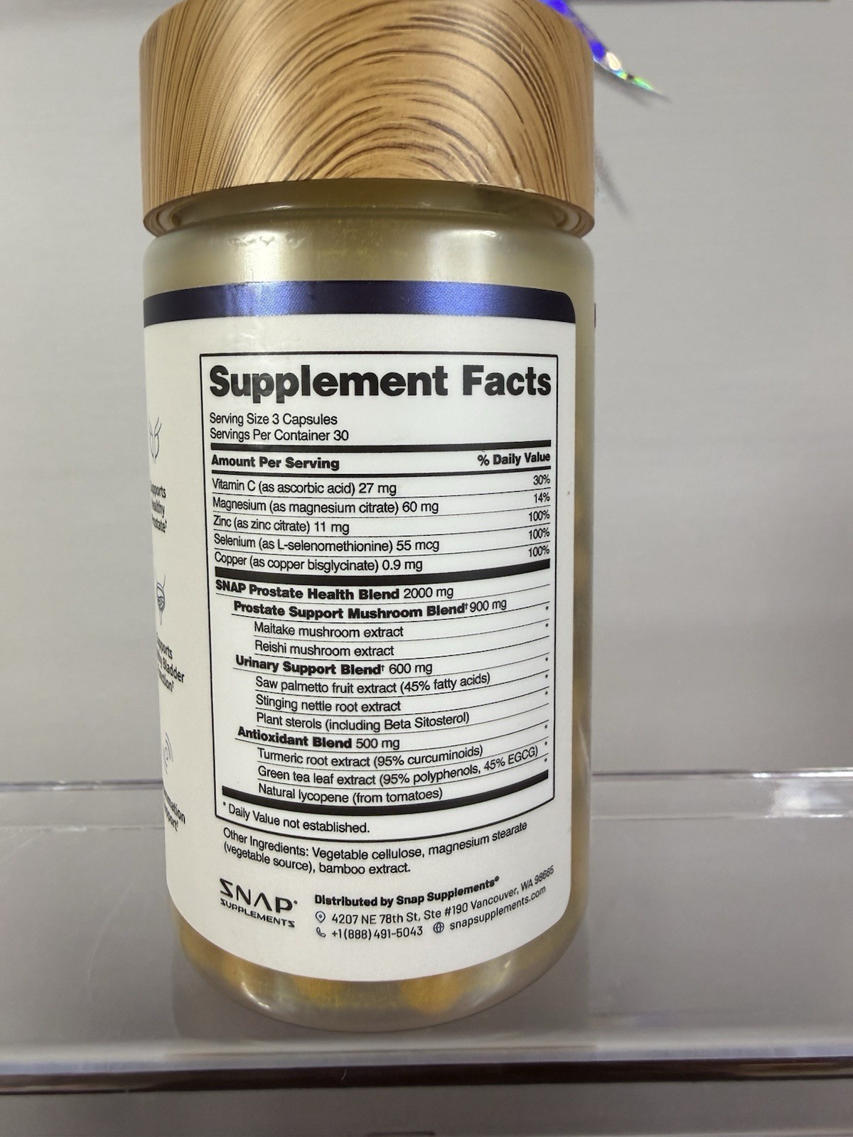 SNAP Prostate Health Dietary Supplement Capsules Vegan Non-GMO Gluten-Free 90 ct