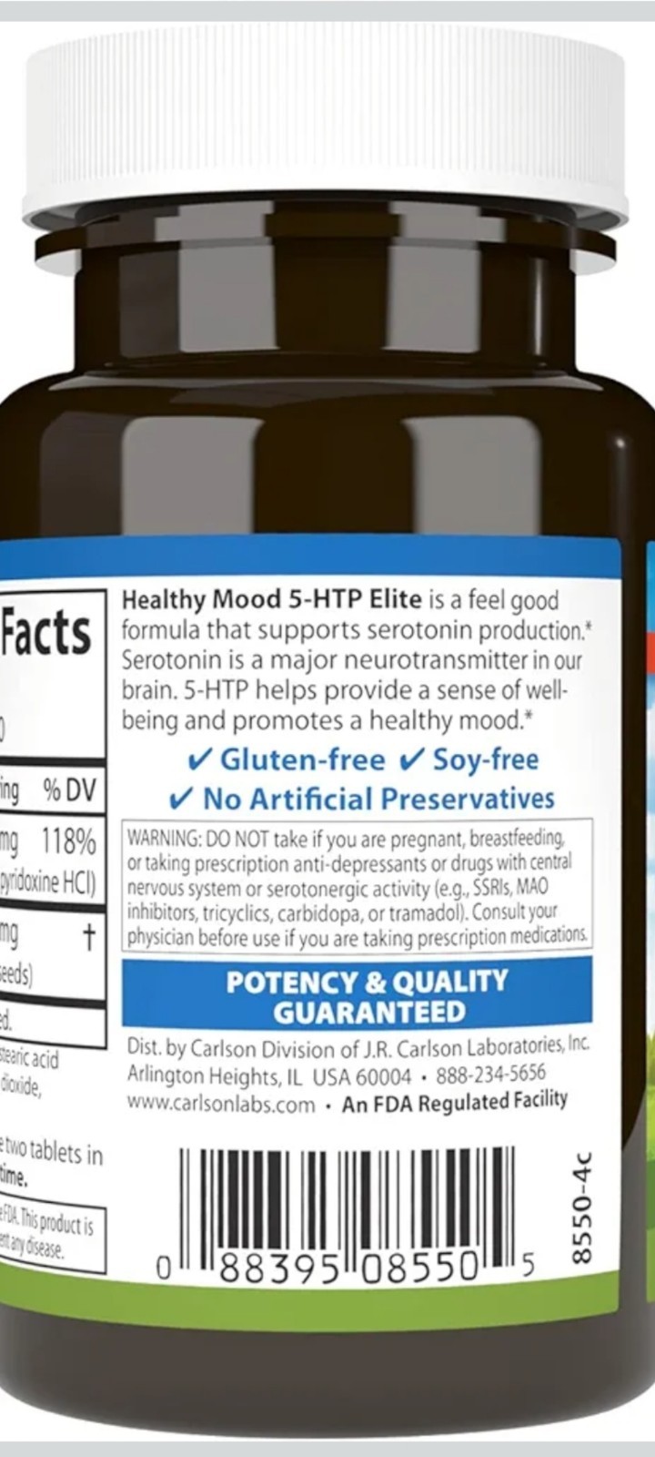 CARLSON HEALTHY MOOD 5-HTP ELITE 100mg 60 TABLETS EXP.09/2026 NEW SEALED .